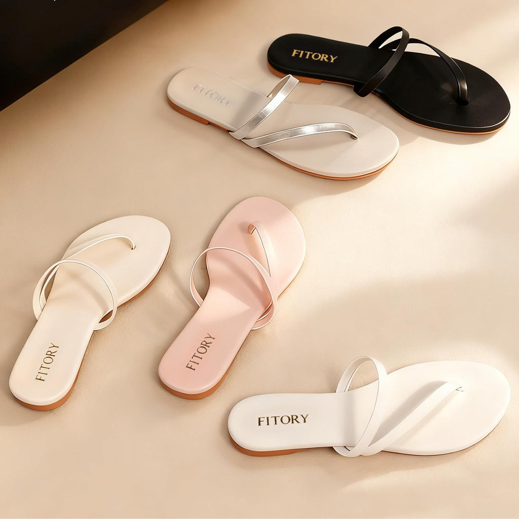 Fitory Womens Flip Flops, Strappy Open Toe Flat Sandals For Summer 2026, Lightweight And Comfortable Slides For Beach And Casual Walking, Indoor And Outdoor Size 6-11