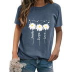 EADINVE Women Crewneck Daisy Print Short Sleeve T-Shirts Summer Faith-Hope-Love Tees Loose Fit Graphic Tops 2026 Navy