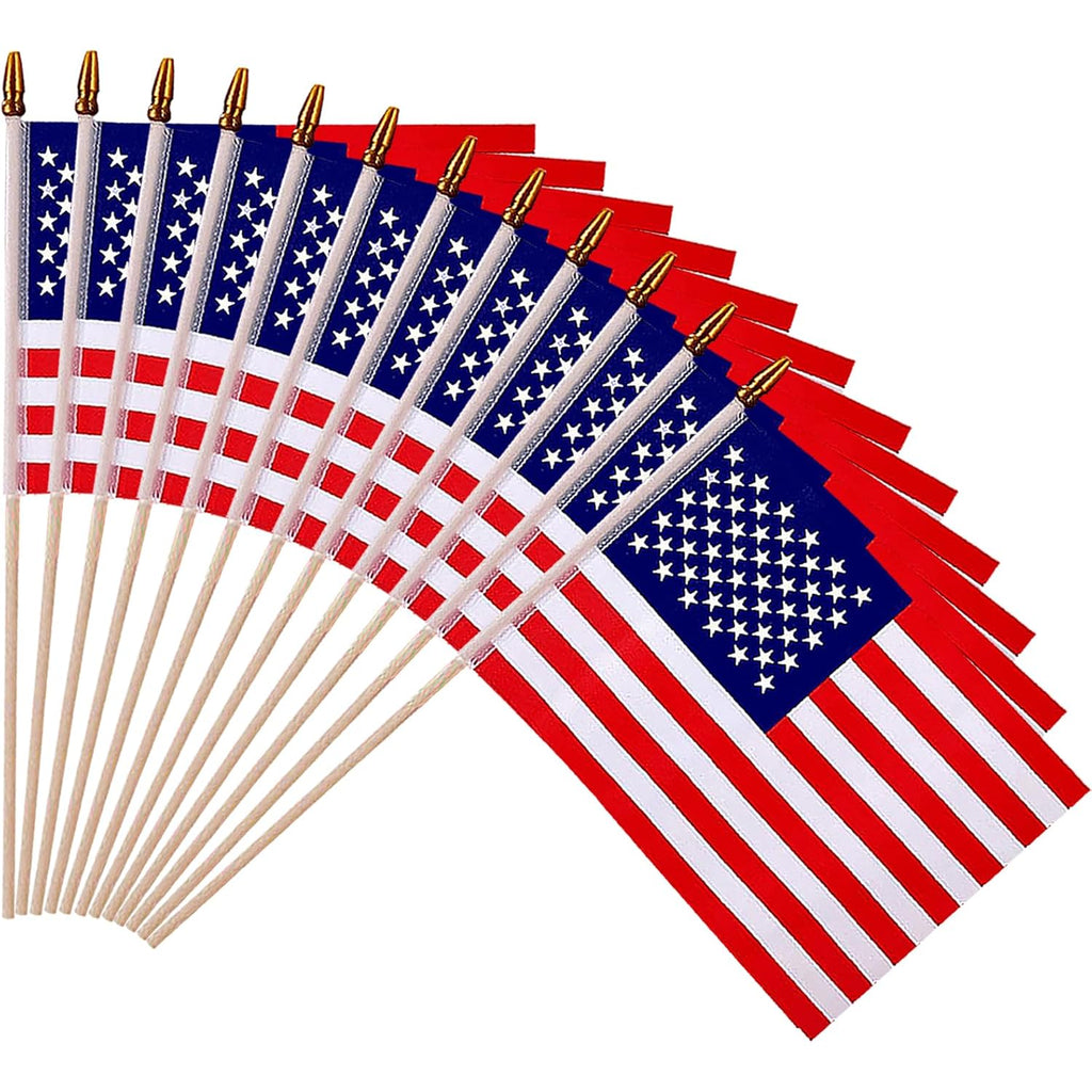 12 Pack Small American Flags - 4X6 Inch Mini Usa Hand Held Stick Flag With Safety Spear Top, 250Th Anniversary, Memorial Day, Outdoor 4Th Of July Decorations, Veteran'S Day Patriotic Decor