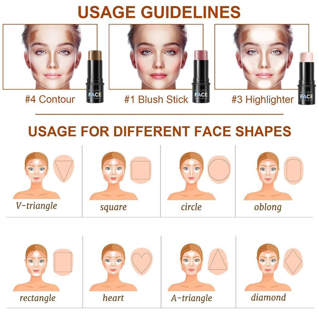 Lezero 3Pcs Contour Stick Makeup Kit, Shades With Highlighter, Blush And Bronzer Stick For Sculpt The Face And All Skin Type, Long Lasting, Smooth, Dewy & Matte Finish, Light Medium