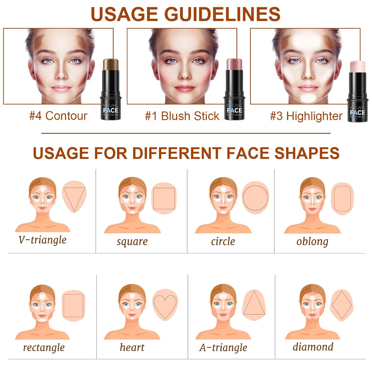 Lezero 3Pcs Contour Stick Makeup Kit, Shades With Highlighter, Blush And Bronzer Stick For Sculpt The Face And All Skin Type, Long Lasting, Smooth, Dewy & Matte Finish, Light Medium