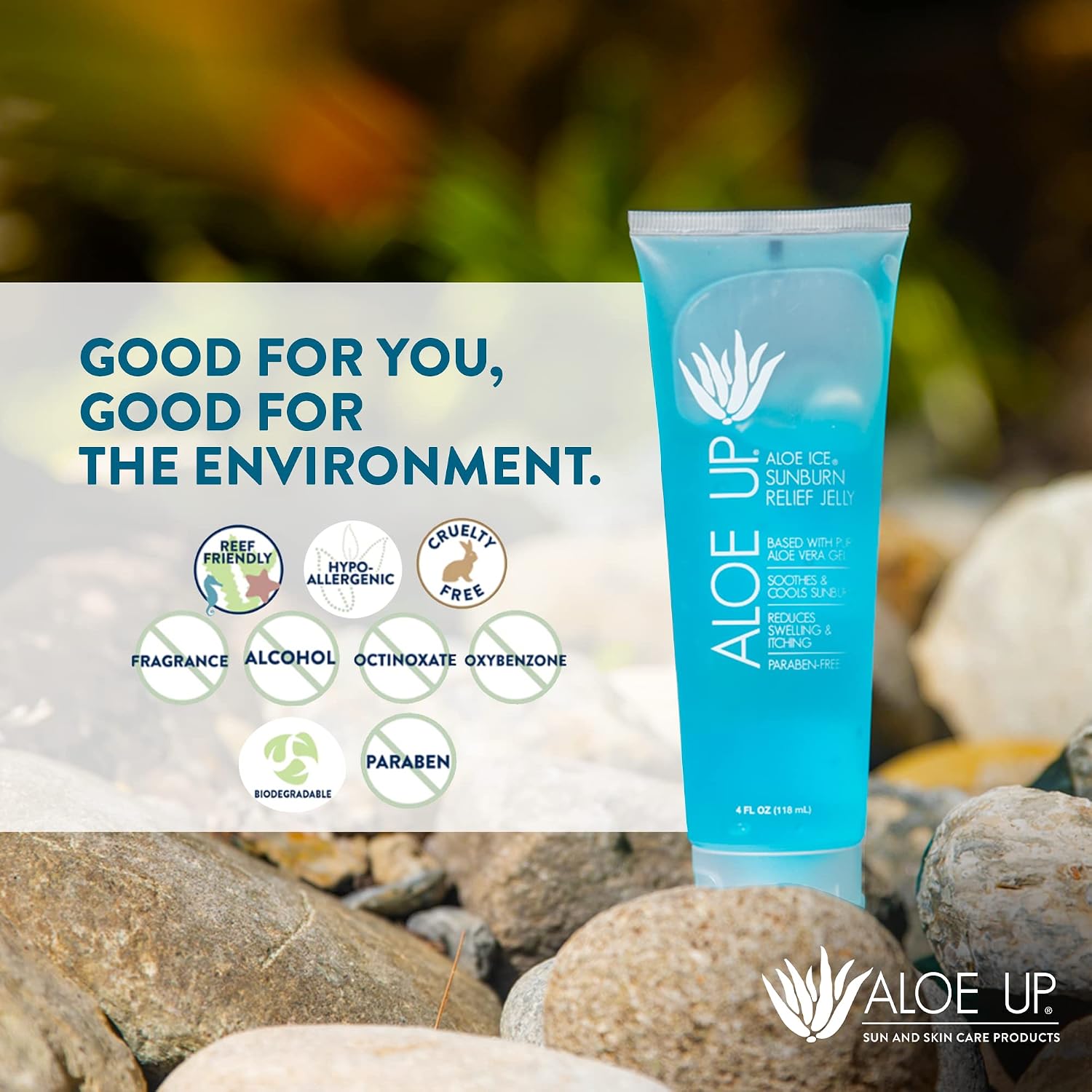 Aloe Up Aloe Vera Gel For Sunburn Relief – Cooling After Sun Jelly For Face & Body – 96.6% Pure Gel –, Water Resistant For Up To 80 Minutes, Alcohol & Fragrance Free – 4 Oz