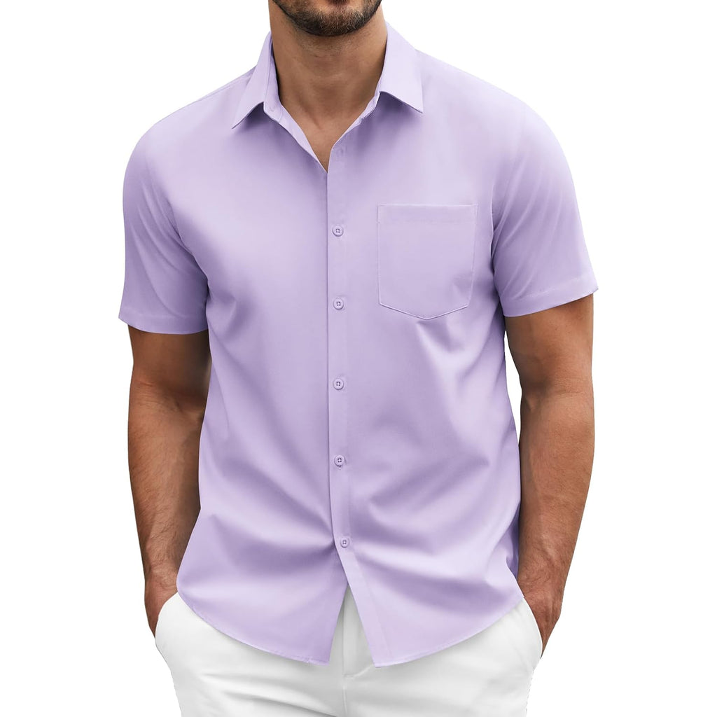 Coofandy Men'S Short Sleeve Casual Button Down Shirt Business Untucked Dress Shirts With Pocket