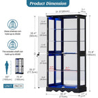 Dystler Display Cabinet With Glass Doors, Rgb Lights For Collectibles | 71'' Tall With Adjustable Shelves, Human Sensor Led Lighting Curio Cabinet, Black