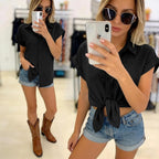 Jekaoyi Womens Button Down Shirts, Cotton Linen Short Sleeve Button Up Shirt Casual Spring Blouses Summer Vacation Tops