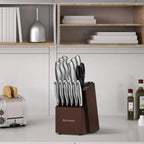 Astercook Knife Set, 15-Piece Kitchen Knife Set with Block, Built-in Knife Sharpener, German Stainless Steel Knife Block Set, Dishwasher Safe Kitchen Utensils Set