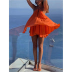 Soly Hux Women'S Mini Dress Halter Neck Sleeveless Tie Backless Swing Flowy Beach Dresses Summer Vacation Clothes