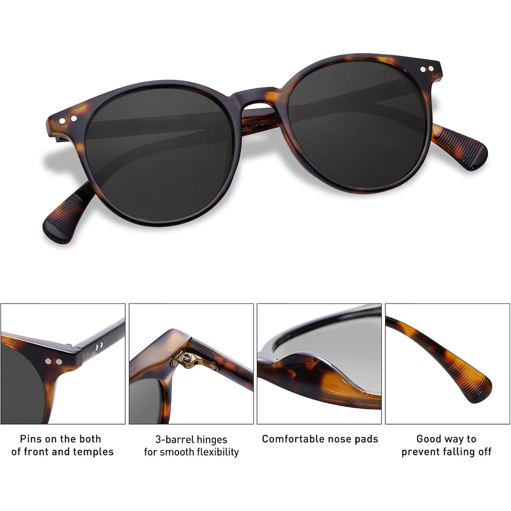 SOJOS Small Round Classic Polarized Sunglasses for Women Men Vintage Style UV400 Lens MAY SJ2113 Amber Tortoise/Grey