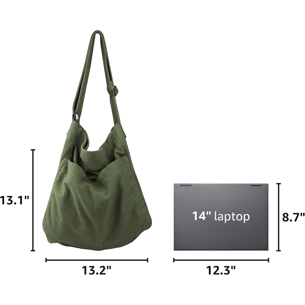 Canvas Hobo Crossbody Shoulder Tote Bag For Women And Men W/Multi-Pocket Casual Purse Messenger Bags Travel Work