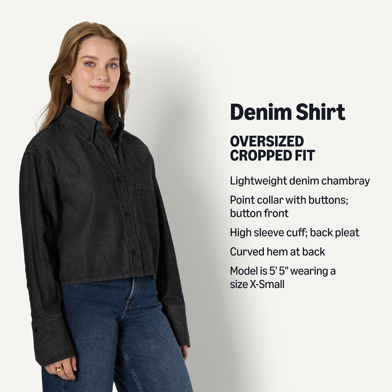 Amazon Essentials Women'S Modern Oversized-Fit Cropped Denim Button-Down Shirt