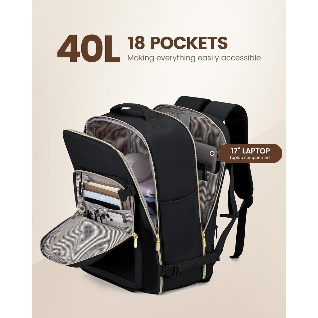 Lovevook 40L Travel Backpack Flight Approved Carry On Backpack,3 Packing Cubes,Waterproof Personal Item Travel Bag,Tsa Carry On Luggage Suitcase Travel Essentials,Gifts For Women & Men,Fits 17" Laptop