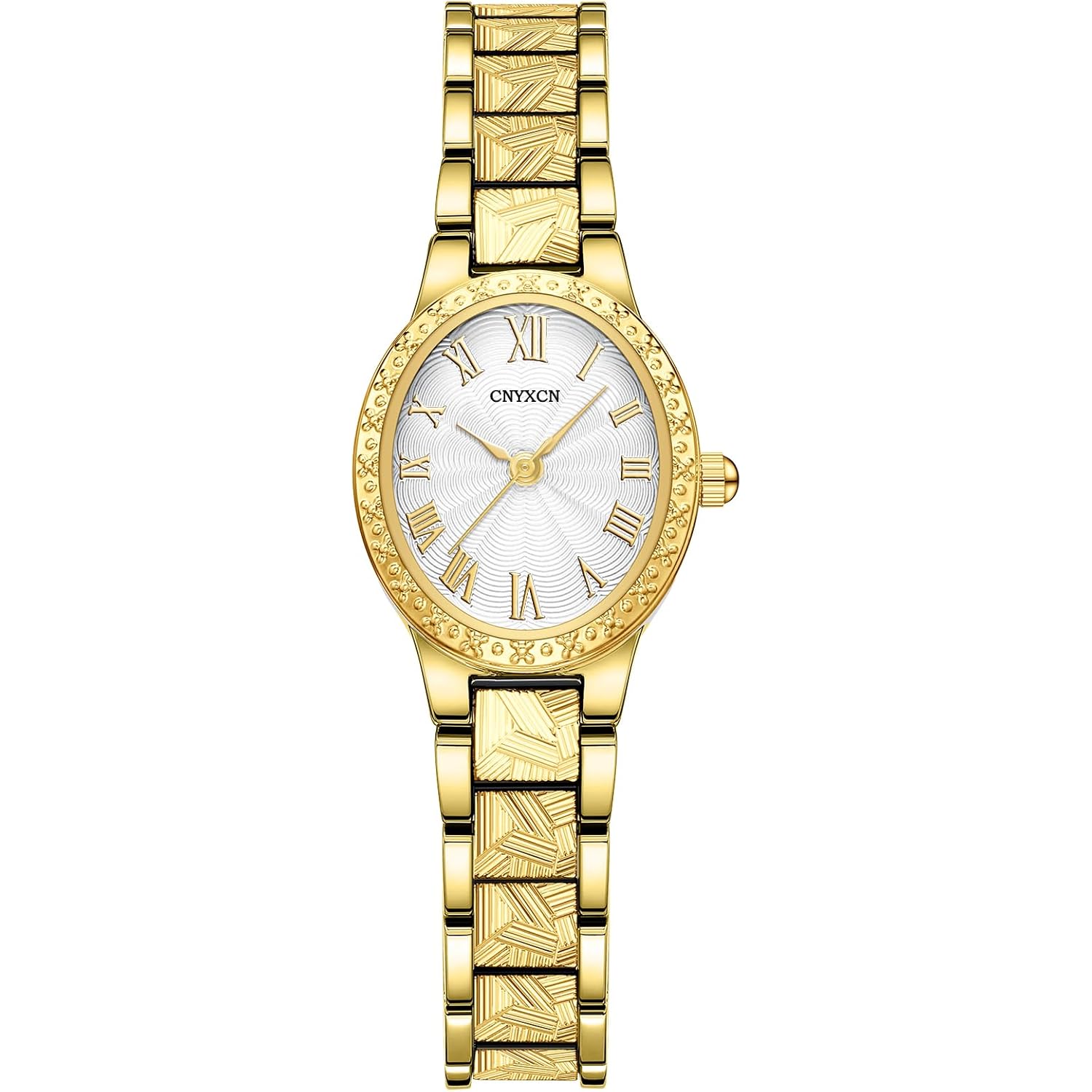 CNYXCN Vintage Gold Watches for Women with Oval Case,Roman Numeral Dial,Golden Tone Bracelet Strap,Water Resistant,Includes Tools