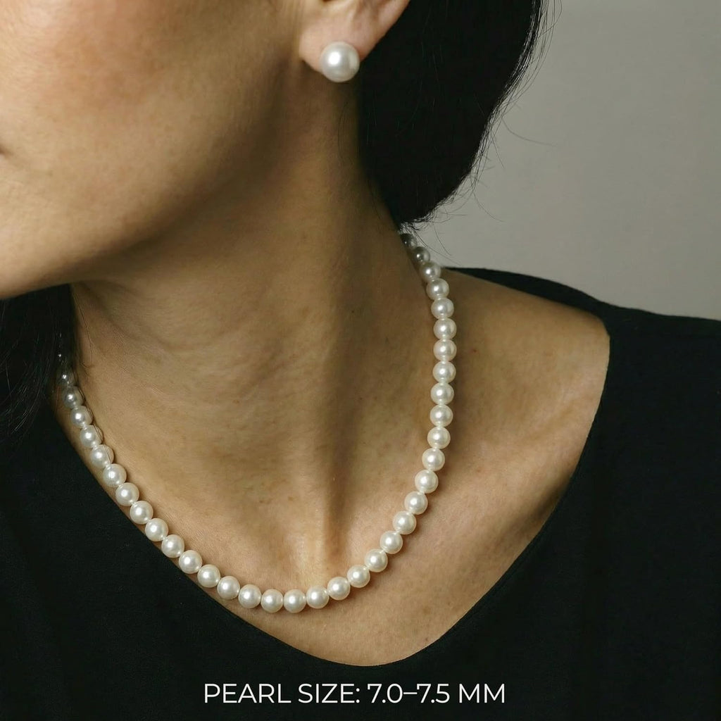 The Pearl Source Real Freshwater Pearl Necklace for Women, Genuine Cultured White Pearls, Classic Single Strand Pearl Necklace, Sterling Silver Fishhook Clasp, Fine Jewelry Gift