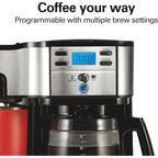 Hamilton Beach 2-Way Programmable Coffee Maker, 12 Cup Glass Carafe And Single Serve Coffee Maker, Black with Stainless Steel Accents, 49980RG