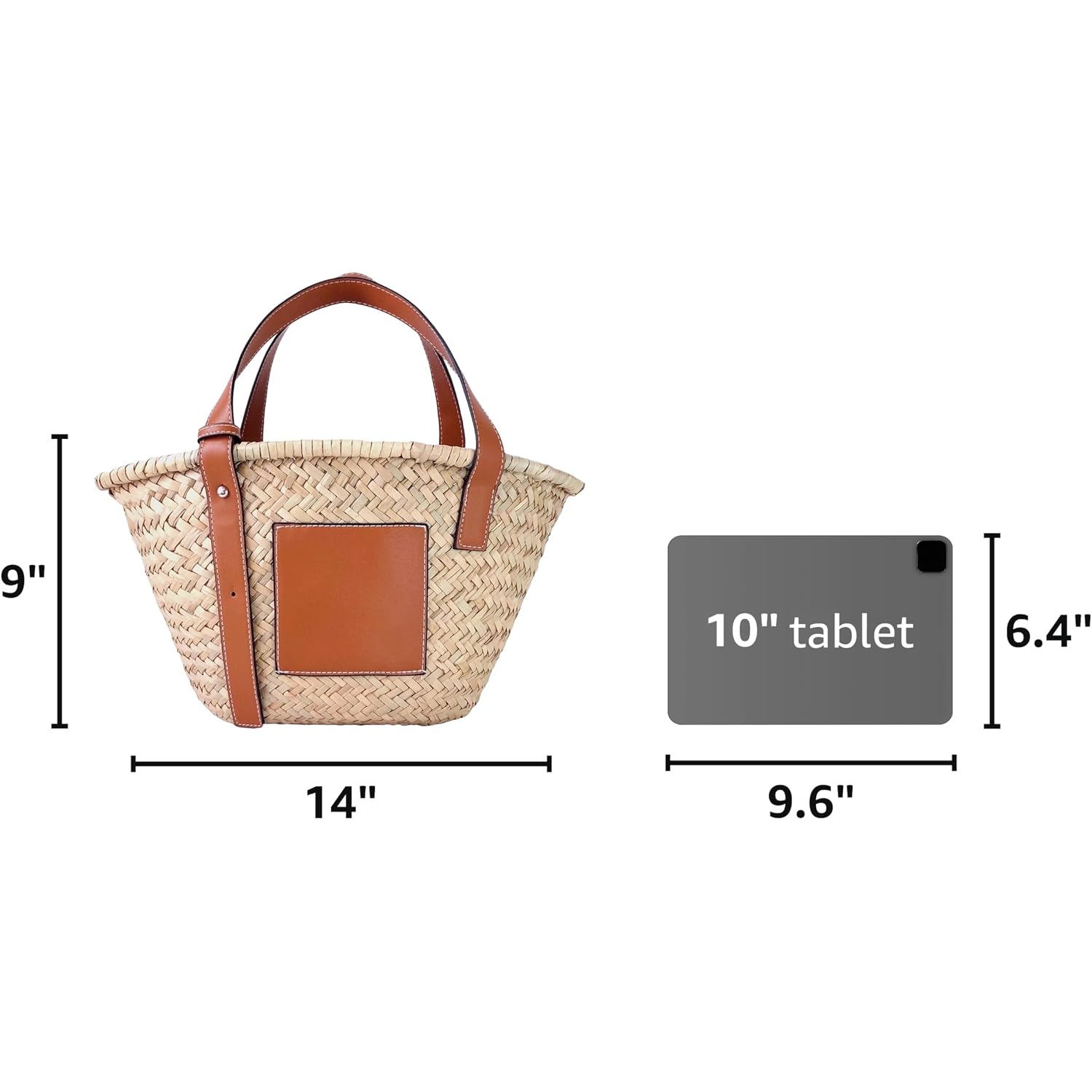 Straw Basket Tote Bag For Women Pu Leather Strap Hollow Woven Top Handle Straw Purses And Handbags