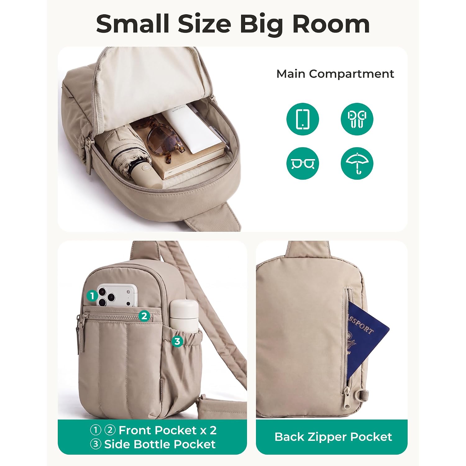 Bagsmart Small Crossbody Bags For Women, Puffer Sling Bag Fanny Packs, Purses Hobo Handbag For Daily Travel Hiking