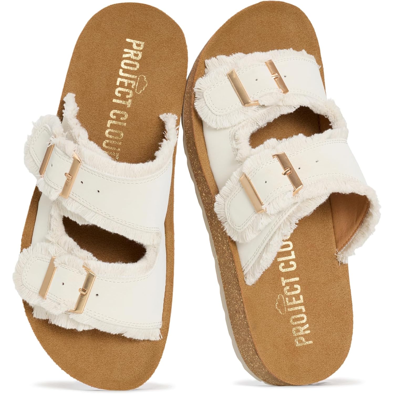 Project Cloud Comfortable Sandals Women - Lightweight With Plush & Soft Insole Buckle Womens Sandals - Non Slip And Durable Fashion Platform Frayed Sandal For Women 2026 (Light)