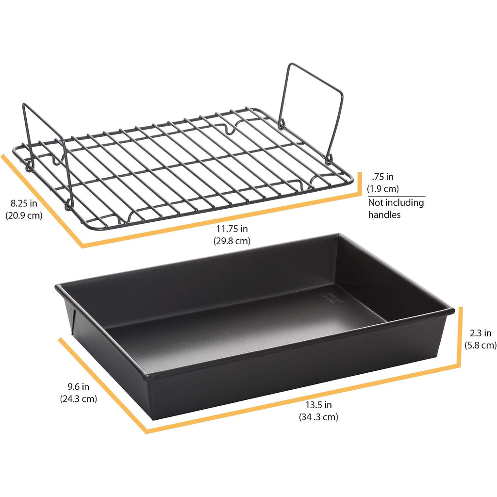 Chicago Metallic Professional Non-Stick Roast Pan With Non-Stick Rack, 13-Inch-By-9-Inch