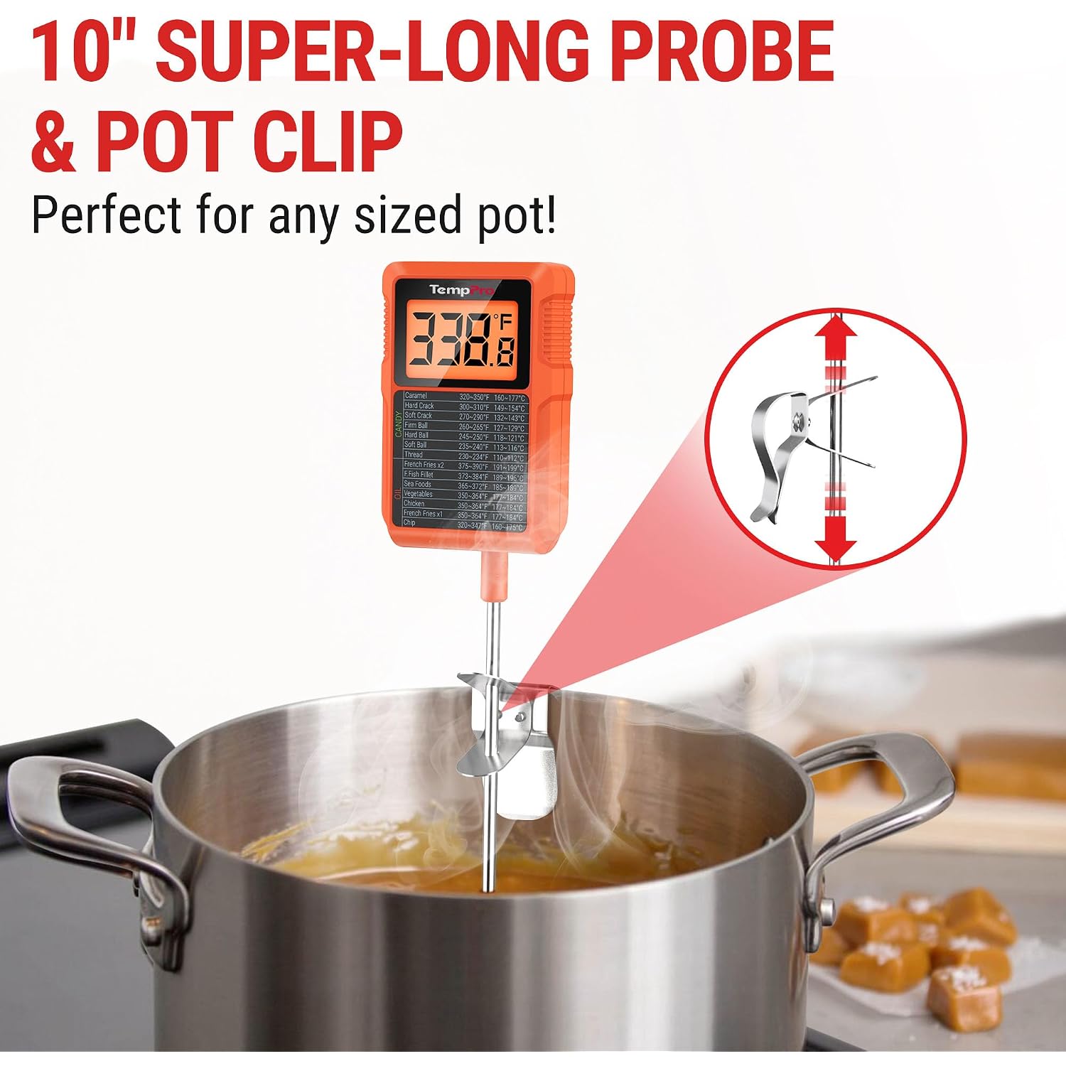 Temppro Tp510 Waterproof Digital Candy Thermometer With Pot Clip, 10" Long Probe Instant Read Food Cooking Meat Thermometer For Grilling Bbq Deep Fry Oil Fathers Day Gift (Previously Thermopro)