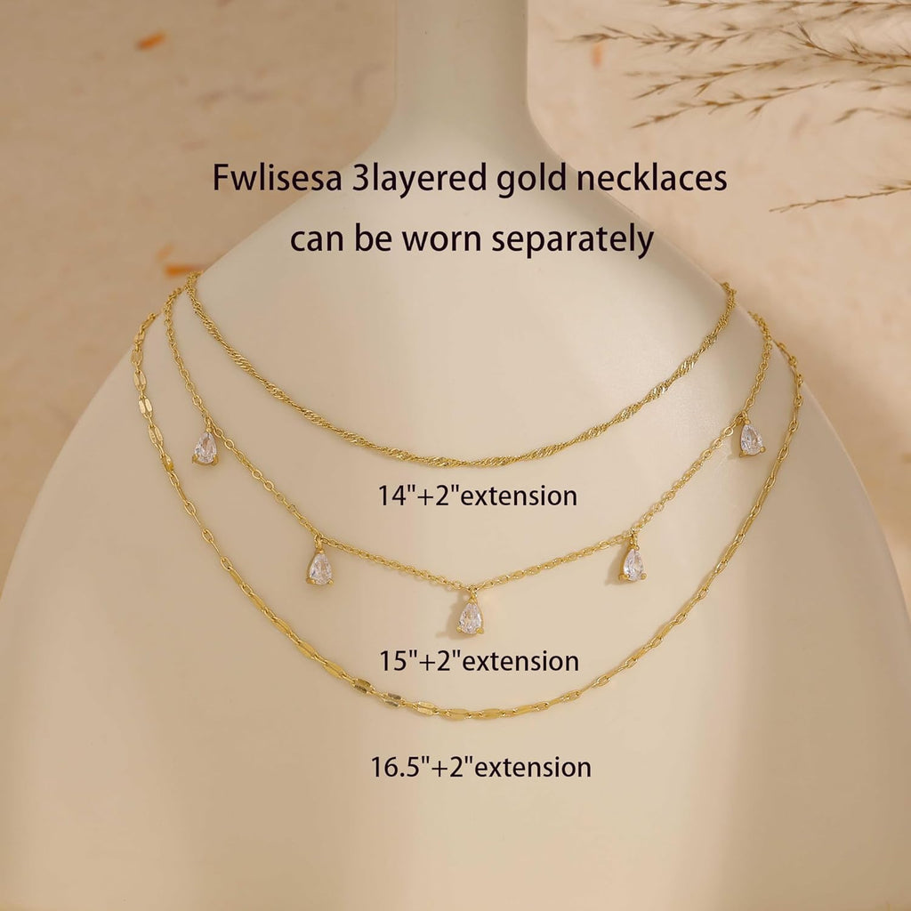 Layered Necklaces for Women, Dainty Gold Necklace Stack 14k Gold Plated Layering CZ Chain Choker Necklaces for Women Trendy Simple Non Tarnish Gold Necklaces Set Fashion Bridal Prom Jewelry