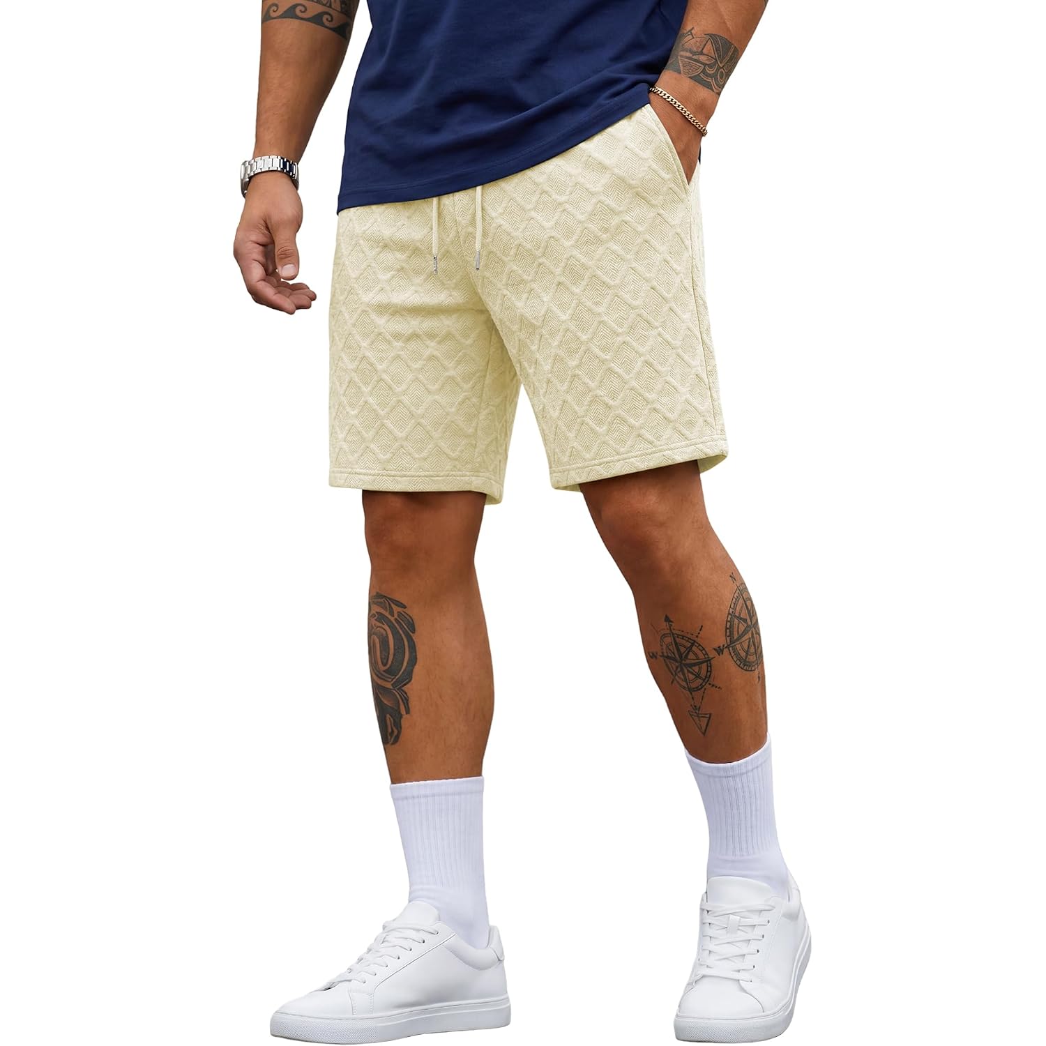 Jmierr Mens Sweat Shorts Drawstring Summer Beach Stretch Texture 7 Inch Running Shorts With Pocket