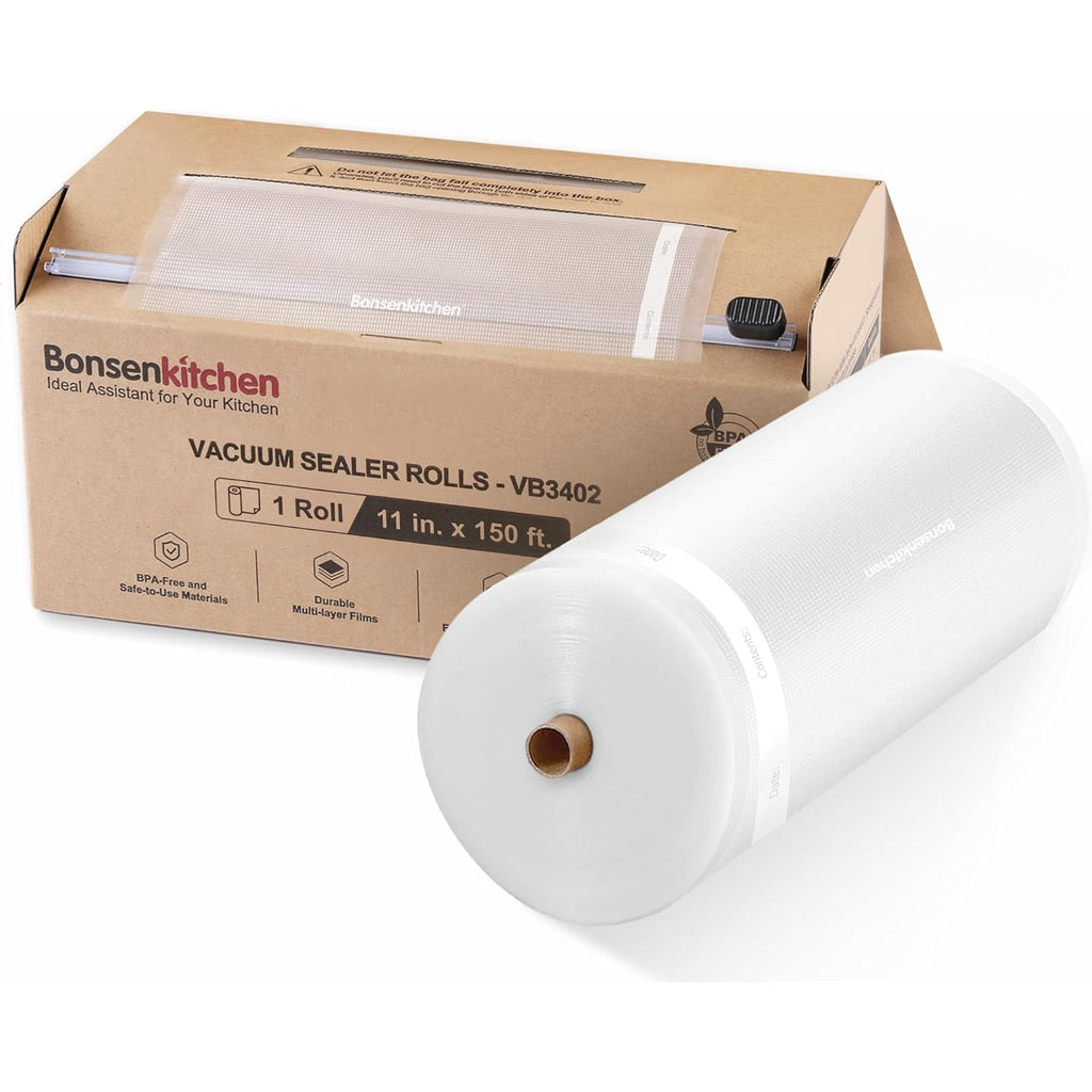 Bonsenkitchen 11” x 150’ Vacuum Sealer Bags Rolls with Cutter for Food Storage, Commercial Grade, BPA Free, Great for Meal Prep and Sous Vide Cooking