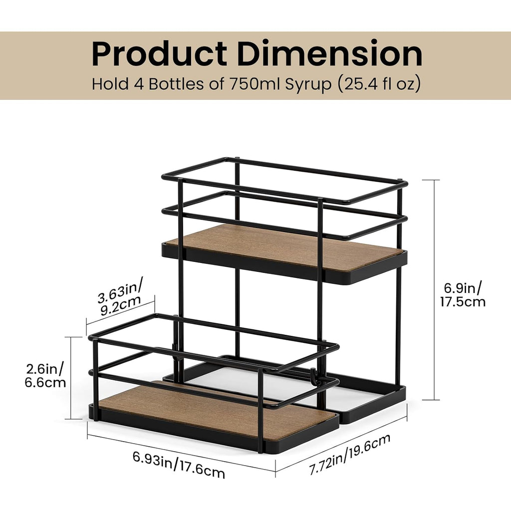 Thygiftree Coffee Syrup Rack Organizer 4 Bottle Syrup Holder Stand 2-Tier Storage Shelves For Kitchen Coffee Bar Station