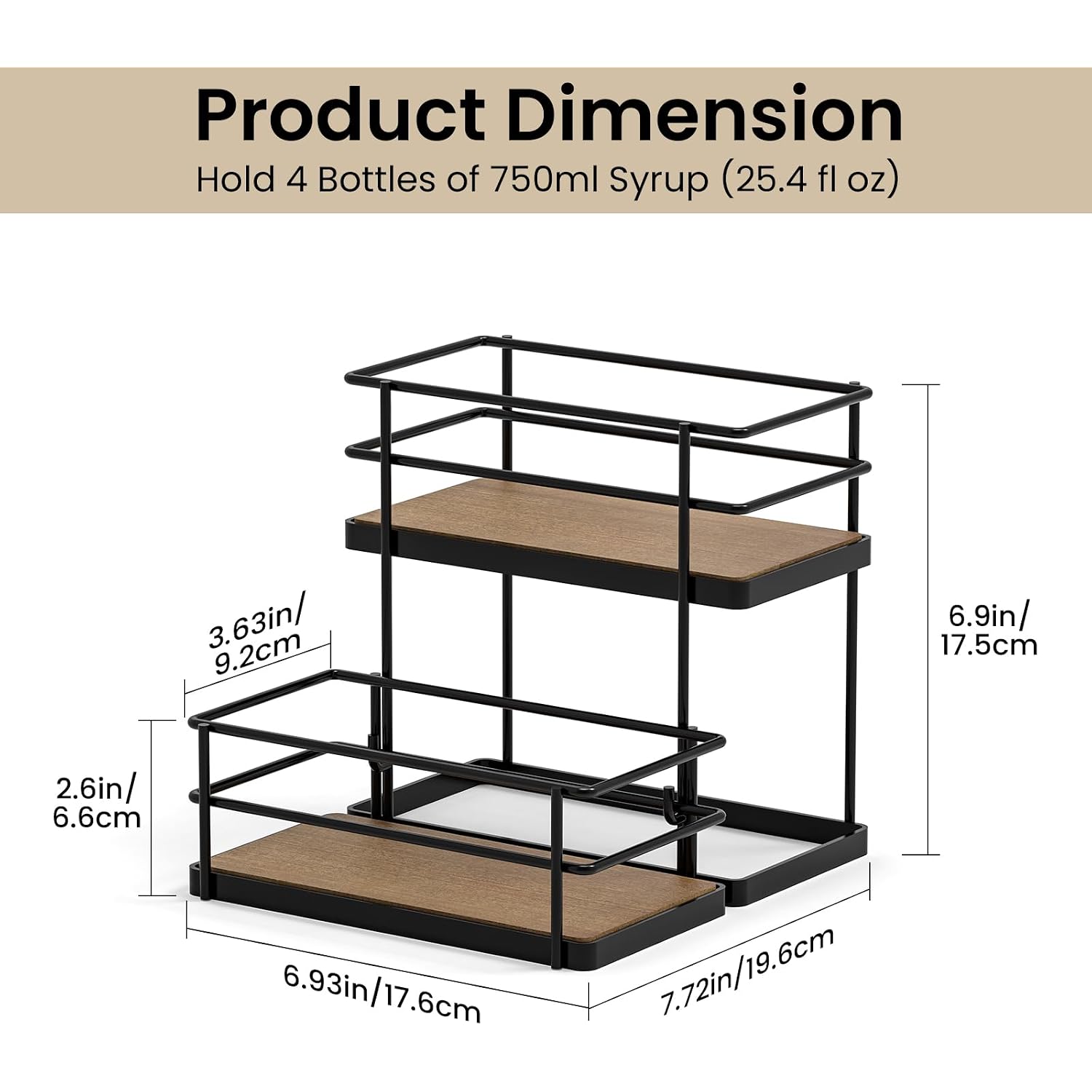 Thygiftree Coffee Syrup Rack Organizer 4 Bottle Syrup Holder Stand 2-Tier Storage Shelves For Kitchen Coffee Bar Station
