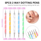5Pcs Double-ended Nail Art Dotting Pens 10 Different Diameter Ball End Dots Painting Pen Tool 2 Way Nail Art Design Tools for Nail Decorations Art Stippling Engraving Drawing