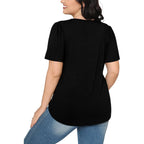 Womens T Shirts Short Sleeve Pleated Dressy Casual Scooped Neck Summer Tops Blouses