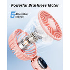 Coldsky Portable Handheld Fan, 4000Mah Battery Operated With Led Display, Handheld/Neck/Desk 3 In 1 Personal Small Fan, 90° Foldable Desk Fan With Base, 5 Speed Lash Makeup Fan For Women