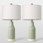 23.75" Modern Ceramic Table Lamps Set Of 2, Stylish Bedside Lamps For Bedroom, Gorgeous Lamps For Nightstand, Lamps For Living Room, Farmhouse End Table Lamps, Light Green Home Decor