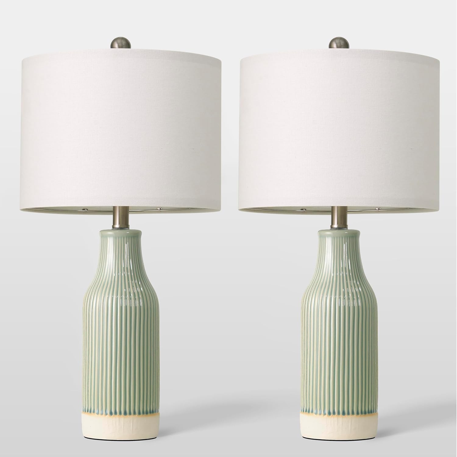 23.75" Modern Ceramic Table Lamps Set Of 2, Stylish Bedside Lamps For Bedroom, Gorgeous Lamps For Nightstand, Lamps For Living Room, Farmhouse End Table Lamps, Light Green Home Decor
