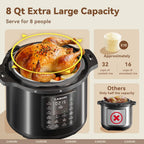 12-In-1 Electric Pressure Cooker 8 Quart, 1200W Olla De Presion Multi-Cooker With Stainless Steel Pot, Slow Rice Cooker, Saute, Steamer, Yogurt & Food Warmer, Delay Timer, Black