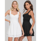 Iwd Women'S Square Neck Sleeveless Mini Dress Ruched Waist Tiered Ruffle Hem A Line Short Dresses