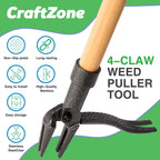 Weed Puller Stand Up Weed Puller Tool With Wooden Long Handle Foot Platform Design 4-Claw Steel Head & Removable 3-Section Pole Garden Tools-Easily Remove Weeds Without Bending Or Kneeling