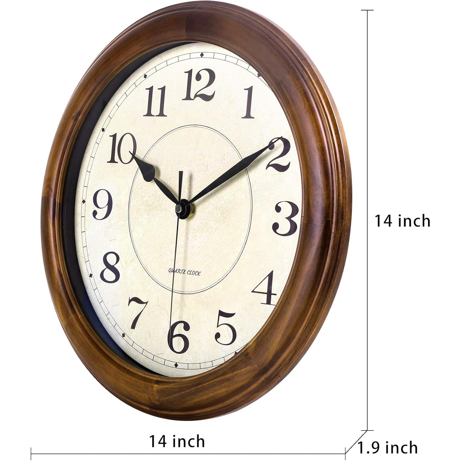 Kesin Wall Clock Wood 14 Inch Silent Wall Clocks Large Decorative Battery Operated Non Ticking Analog Retro Clock For Living Room, Kitchen, Bedroom