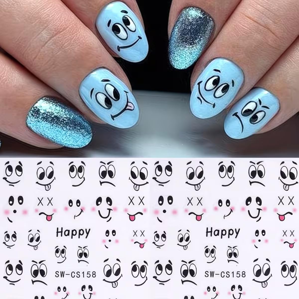 Cute Expression Nail Art Stickers Cute Black Ant Cartoon Nail Decals 6PCS 3D Self-Adhesive Black Ants Face Expression Playful Design Manicure Stickers Gel Polish Sliders for Women DIY Nail Decorations