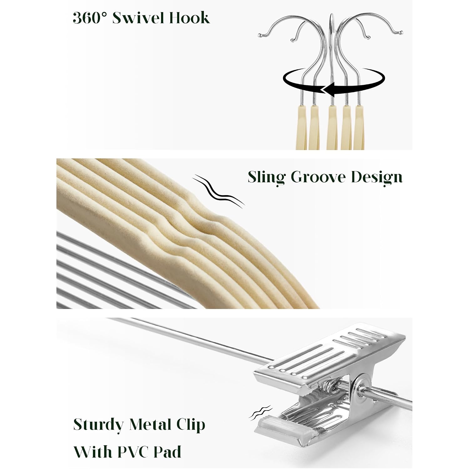 Cozymood Velvet Skirt Hangers - Pack Of 24 - Velvet Hangers With Clips Ultra Thin Non Slip Velvet Pants Hangers Space Saving Clothes Hanger For Trouser, Skirts, Jeans, Dress (Beige)