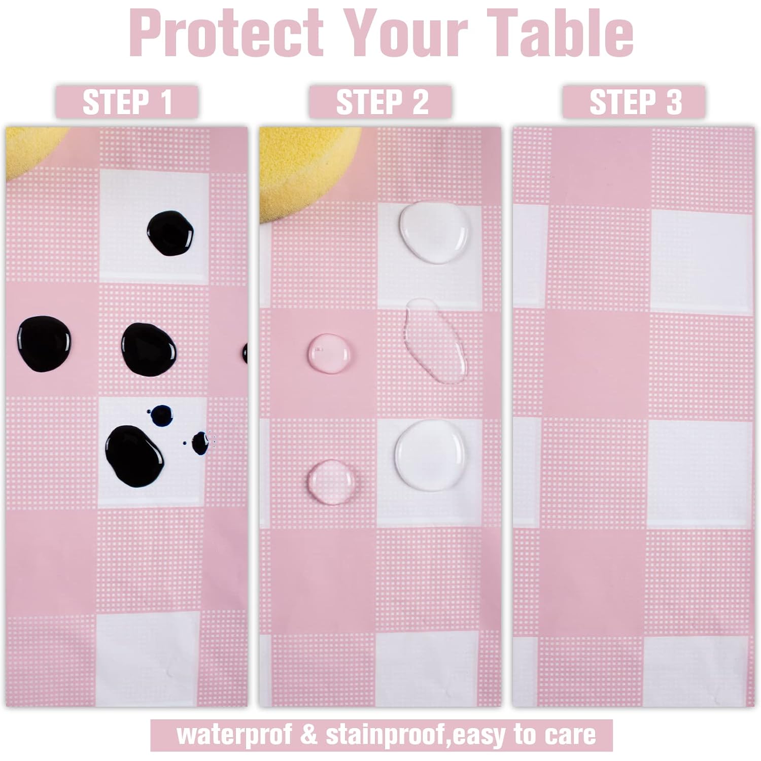 Kesfey 3 Packs Pink Gingham Tablecloth Pink and White Checkered Tablecloths 54 x 108 Inches Disposable Plastic Gingham Tablecovers Waterproof Rectangle Picnic Table Covers for Birthday Party Supplies