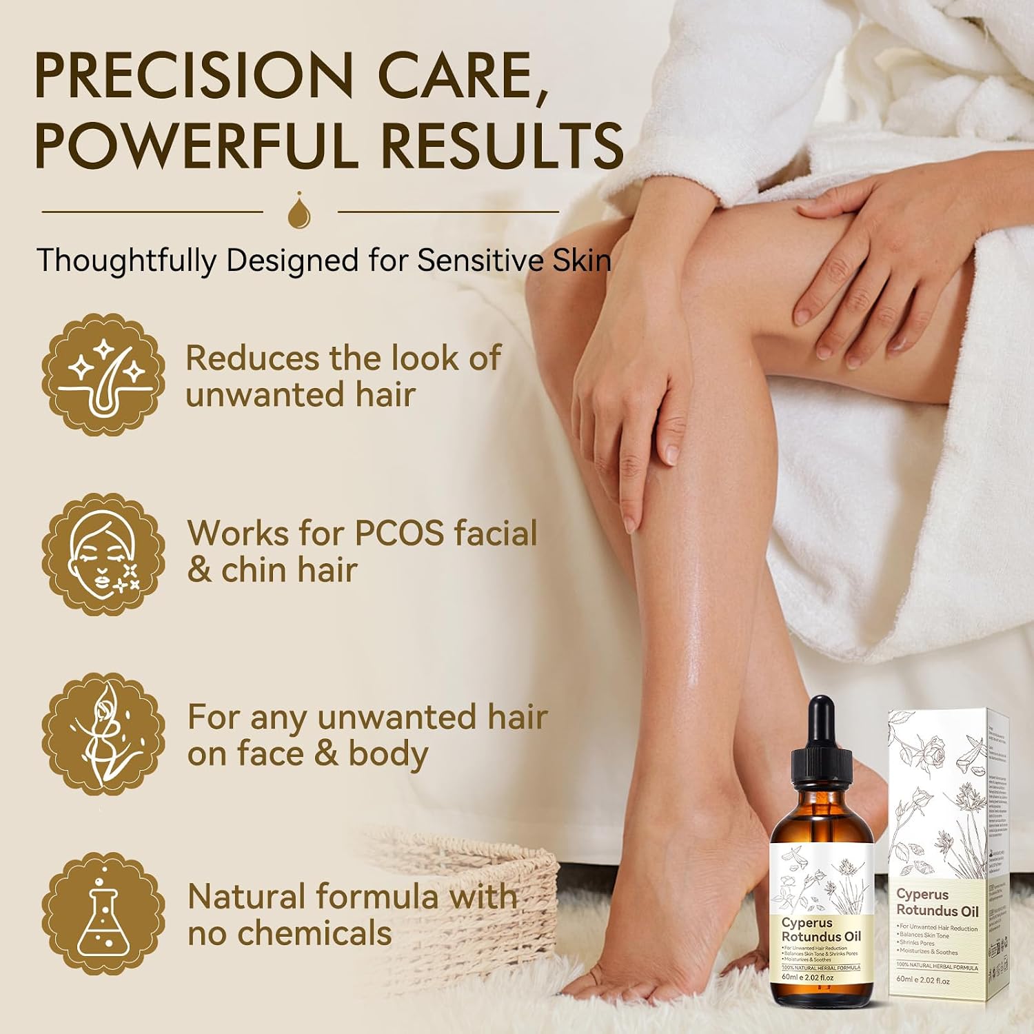 Cyperus Rotundus Oil, Natural For Reducing Body Hair Growth, Cyperus Rotundus Oil For Hair Removal, Reduces Unwanted Hair Growth, Reducing Body Hair Growth, Shrink Pores - 2.02 Fl Oz