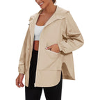 Womens Waterproof Raincoat Lightweight Rain Jacket Trench Coat Hooded Windbreaker With Pockets For Outdoor
