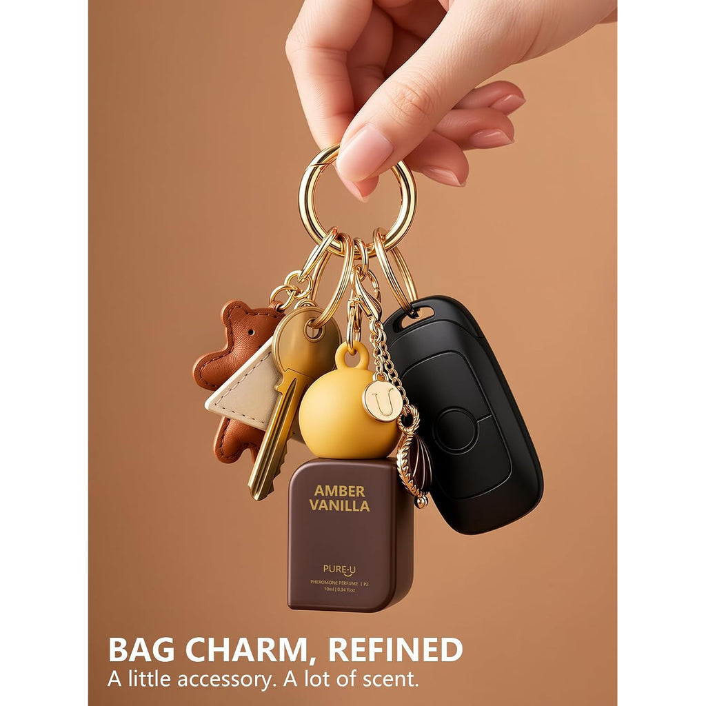 Amber Vanilla Pheromone Perfume Oil For Women, Long Lasting Extrait De Parfum Roll On With Clip-On Keychain, Alcohol Free Portable Travel Size Fragrance For Date Night & On-The-Go, 0.34 Fl Oz