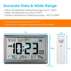 Atomic Wall Clock With Indoor Outdoor Temperature, 10.5 Inch Digital Wall Clock Battery Operated, Dst, 12/24 Hour For Living Room Bedroom (Silver)