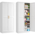 71" Tall Metal Pantry Cabinet, White Kitchen Pantry Storage Cabinet With 4 Adjustable Shelves And Gold Handles, Cupboard For Kitchen, Dining Room, Living Room, Bathroom