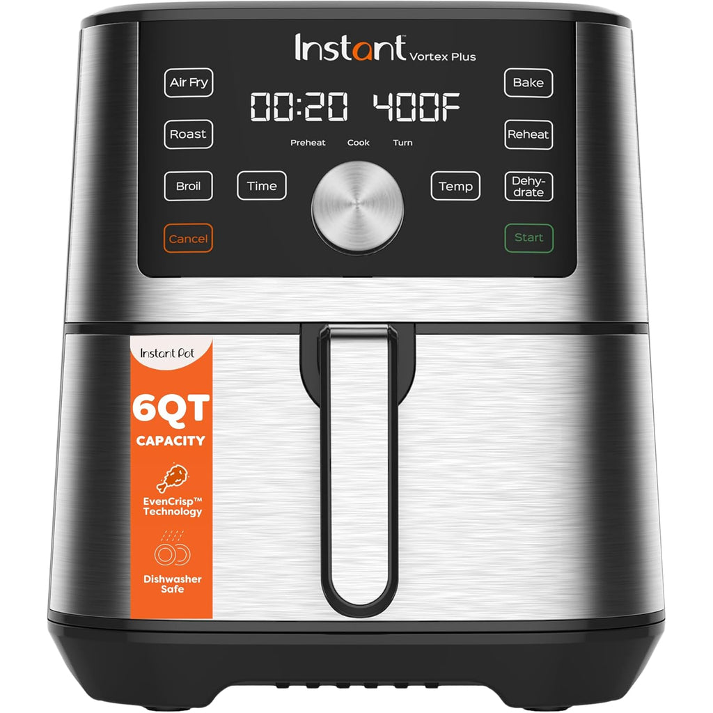 Instant Pot 6QT VORTEX Plus Air Fryer, 6-in-1, Air Fry, Broil, Dehydrate, Crisp, Roast, Reheat, Bake, Dishwasher-Safe Airfryer basket, from the Makers of Instant Pot, Stainless Steel