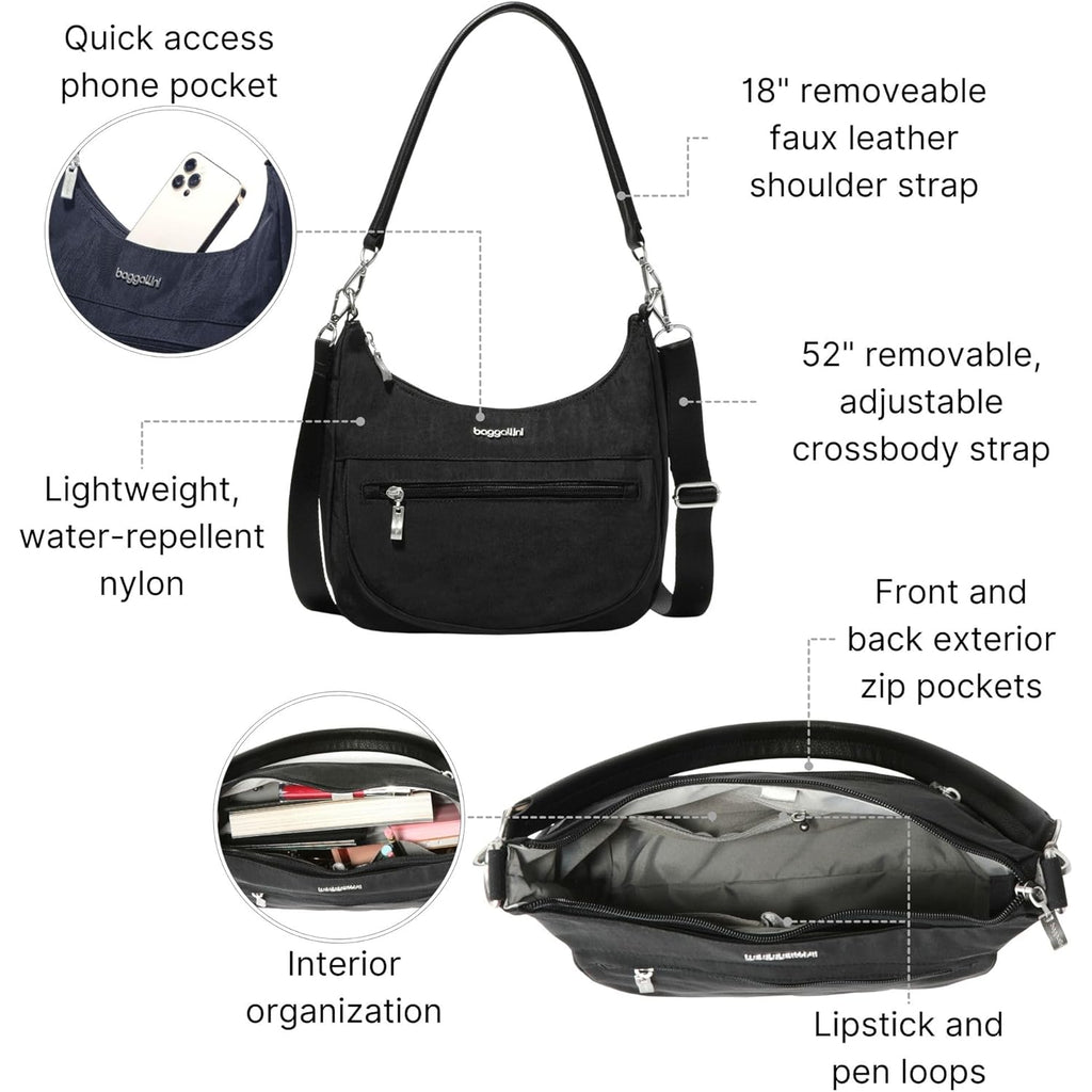 Baggallini Modern Pocket Half Moon 11"x10.5" Shoulder Women W/Replaceable Straps Converts to Crossbody Bag