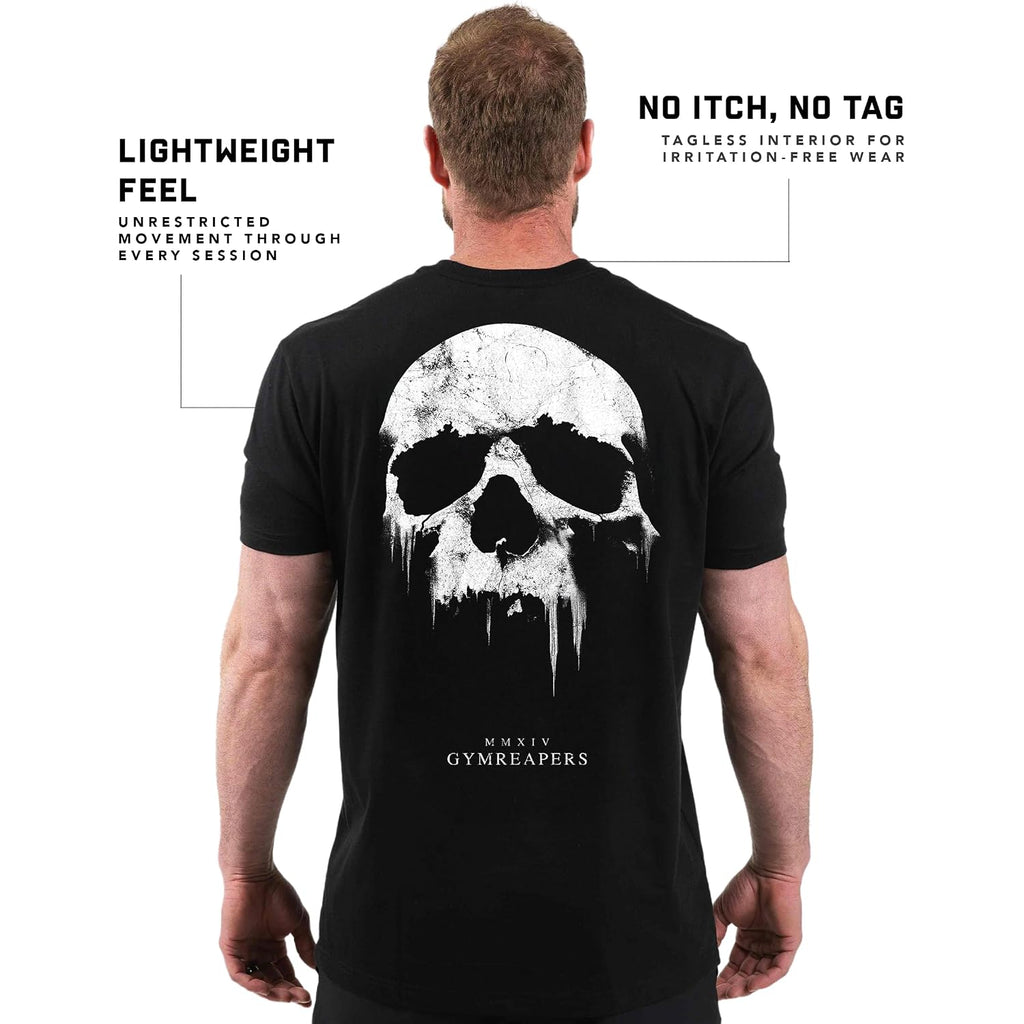 Gymreapers Skull Moisture Wicking T-Shirts For Men - Short Sleeve Workout Gym Shirts - Running Athletic Tees & Dry Fit Tshirt