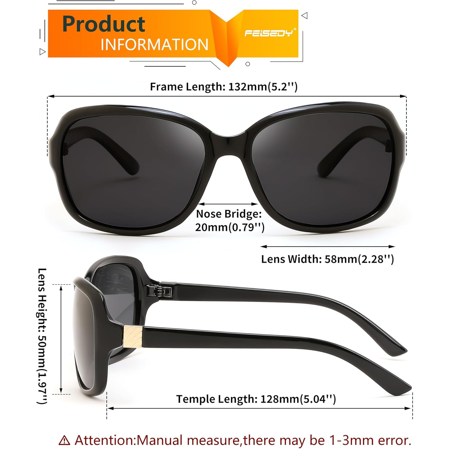 FEISEDY Polarized Sunglasses for Women Classic Vintage Square Wraparound UV400 Protection Shade B0309