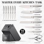 Knifesaga Knife Set Premium, Kitchen Knife Block Set 14 Pcs Japanese High Carbon Stainless Steel Enduring Razor Sharp, Black Chef Knives Set For Kitchen With Built-In Sharpener And Acacia Wood Block